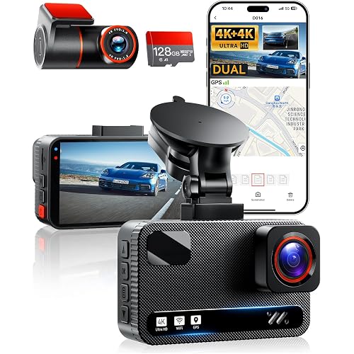 Dash Cam Front and Rear, 4K+4K Car Dash Camera, Free 128GB Card,5.8GHz WiFi