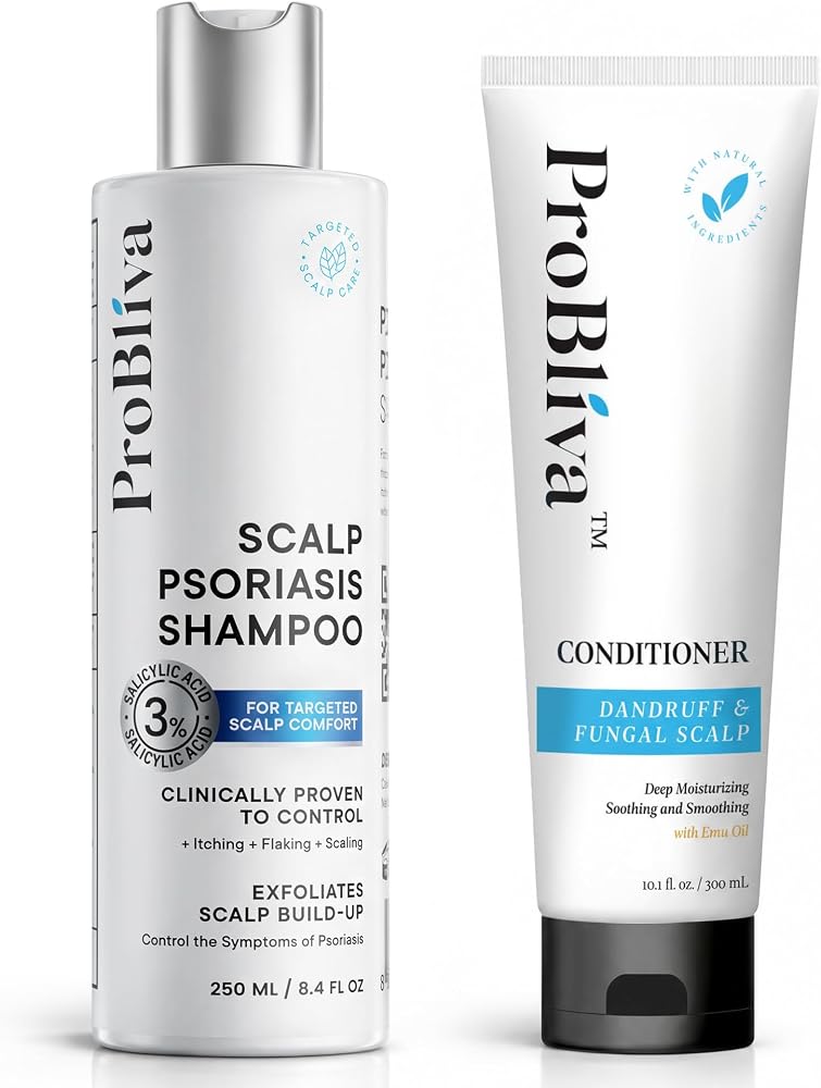 ProBliva 건선 샴푸 & 컨디셔너 세트: 건선, 지루성 피부염 및 비듬용 두피 샴푸, 3% 살리실산 함유 - 딥 모이스처라이징 및 진정 두피 케어 — 사진 1