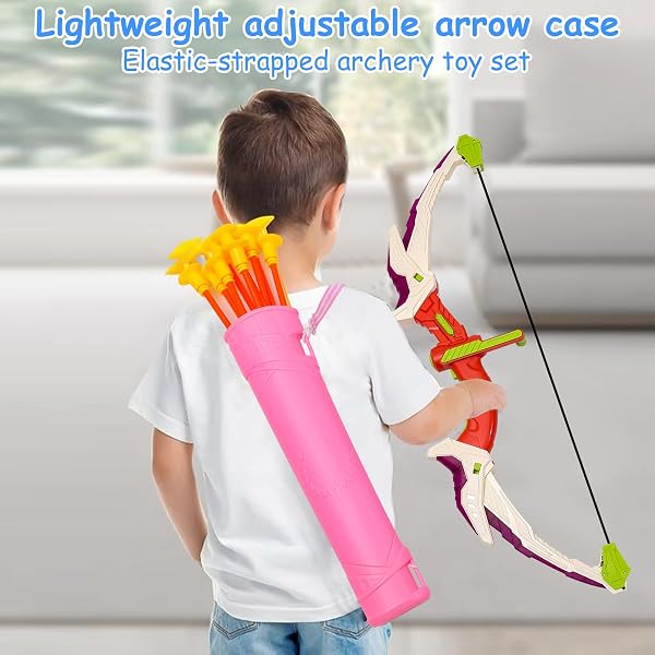 Arc et flèche pour Enfants, Jeu de Jouet à LED, 10 flèches avec ventouses, Objectif et charcon, Jouet d'entraînement intérieur et extérieur pour garçons et Filles - 4