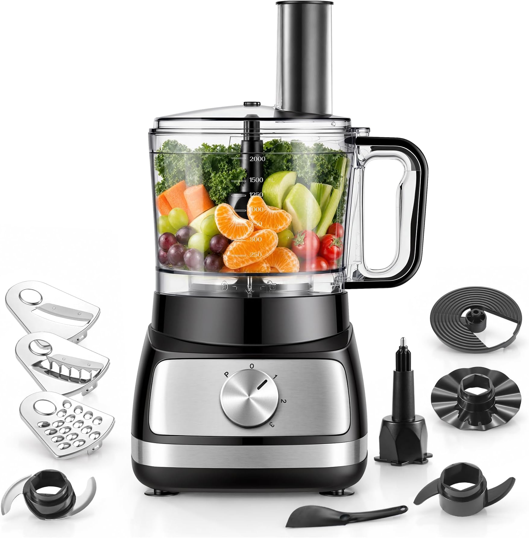 Food Processor, TopStrong 900W Food Processor Multifunctional for Chopping, Slicing, Shredding, Mixing and Kneading Dough, 3 Speeds with Pulse, 3-in-1 Cutting Disc, Dishwasher Safe Parts, Silver