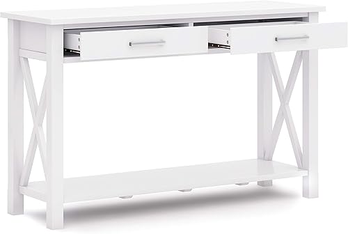 Miniatura 4 de SIMPLIHOME Kitchener - Mesa de sofá contemporánea de madera maciza de 47 pulgadas de ancho en blanco con almacenamiento, 2 cajones y 1 estante, para