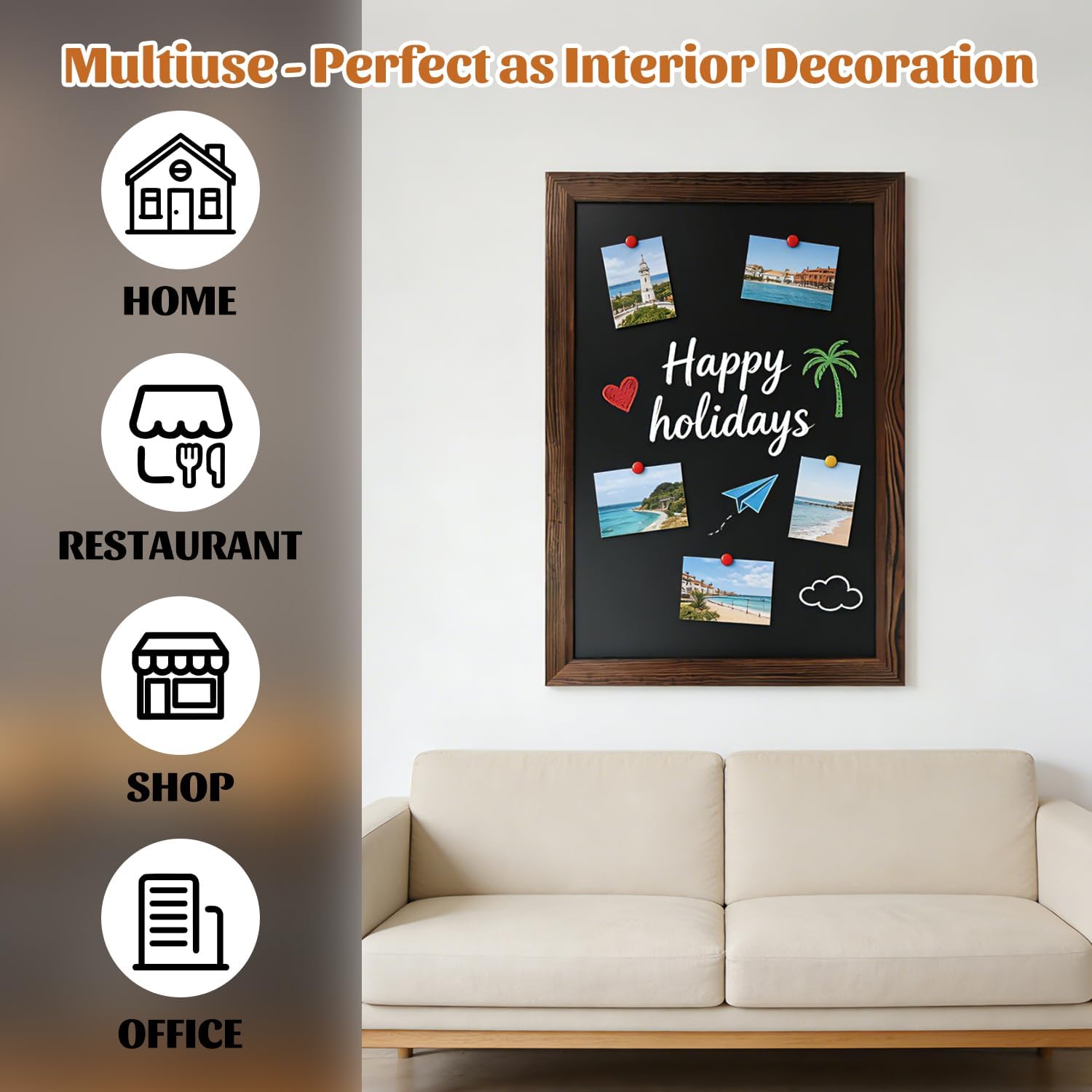 Magnetic Chalkboard for Wall, 24 x 36 Inch Solid Wood Framed Brown Magnetic Board, Wall Mounted Chalk Board for Kitchen, Restaurant, Food Truck and Calendar Board