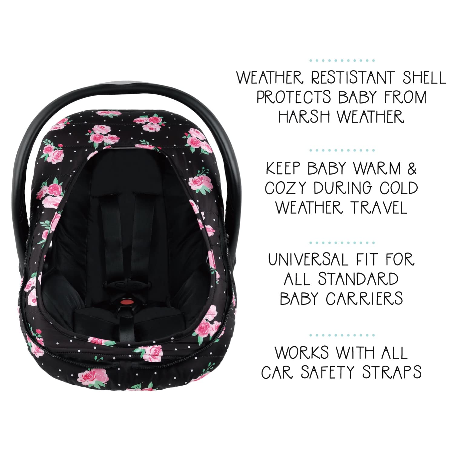 The Peanutshell Car Seat Cover - Protective Covers for Baby Girl, Easy to Clean Accessories, Weather-Resistant Infant Winter Car Seat for Baby Carseat - Floral Rose