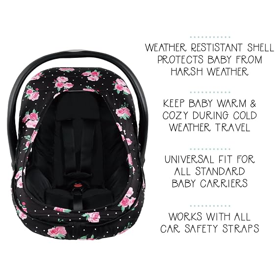 The Peanutshell Car Seat Cover - Protective Covers for Baby Girl, Easy to Clean Accessories, Weather-Resistant Infant Winter Car Seat for Baby Carseat - Floral Rose