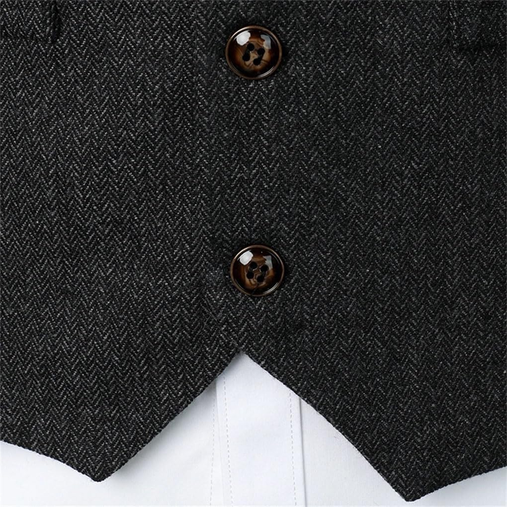 Men's Solid Color Casual V-Neck Single-Breasted Thickened Woven Slim Vest