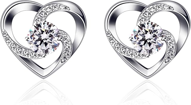 B.Catcher Women Silver Eearrings 925 Sterling Silver Crazy Love Heart Studs Earring Sets