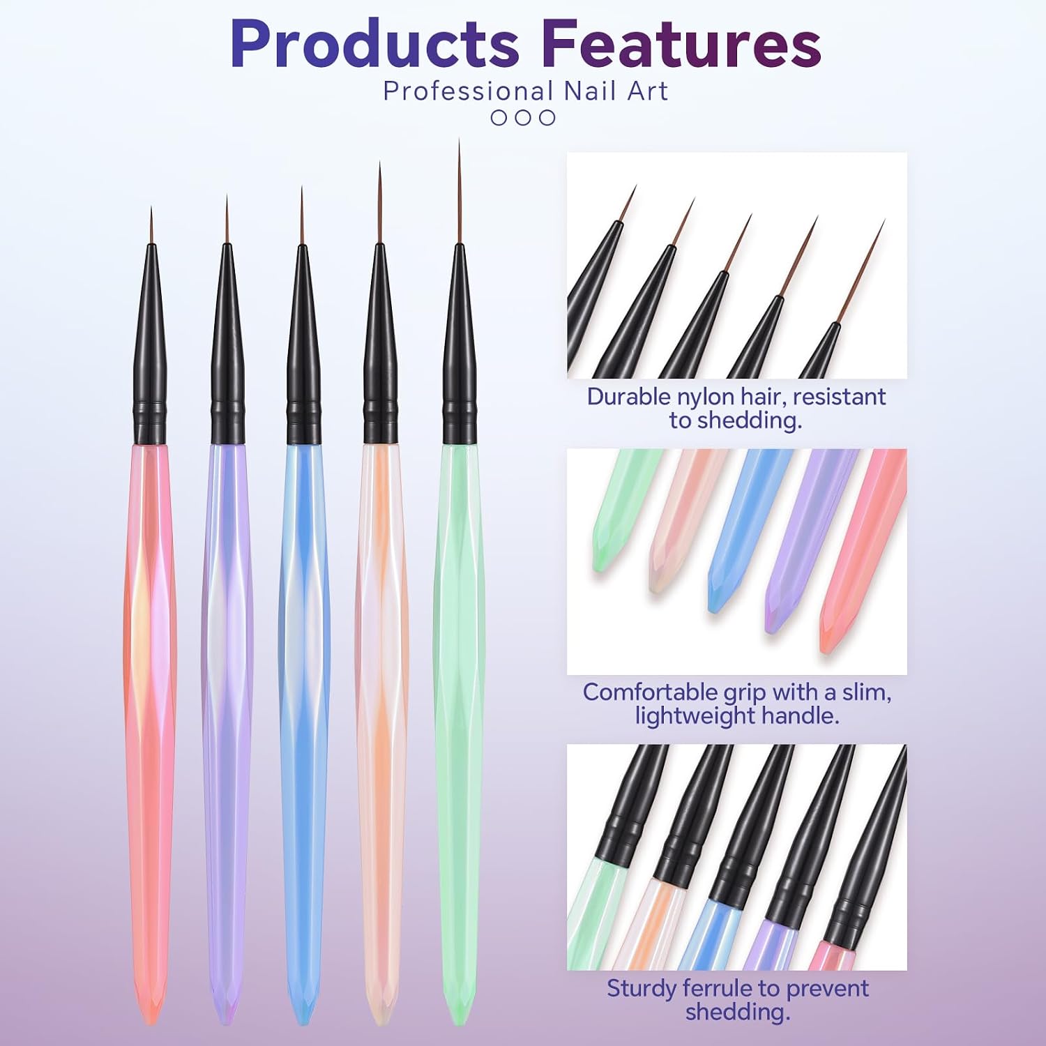 8PCS Nail Art Liner Brushes Set 6 In 1 Circular Dotting Tools | Nail Art Pens Brushes Gel Polish Painting Art Design Pen Multifunctional Nail Brushes for Nail DIY
