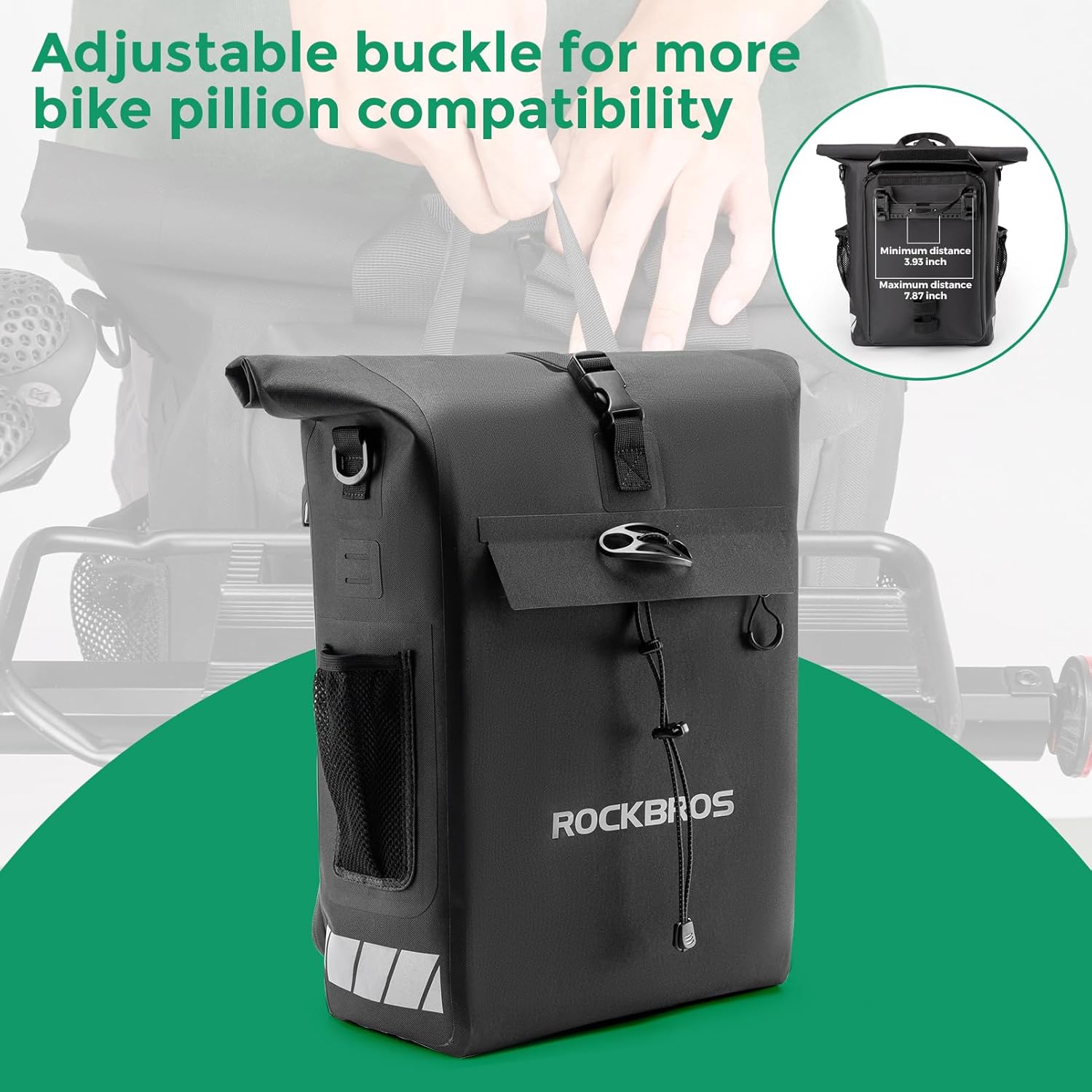 ROCKBROS Bike Panniers 18L Capacity Waterproof Bike Rack Bag Detachable Shoulder Straps with Helmet Fixing Buckle Rear Bike Rack Bag for Cycling Traveling Backpacking