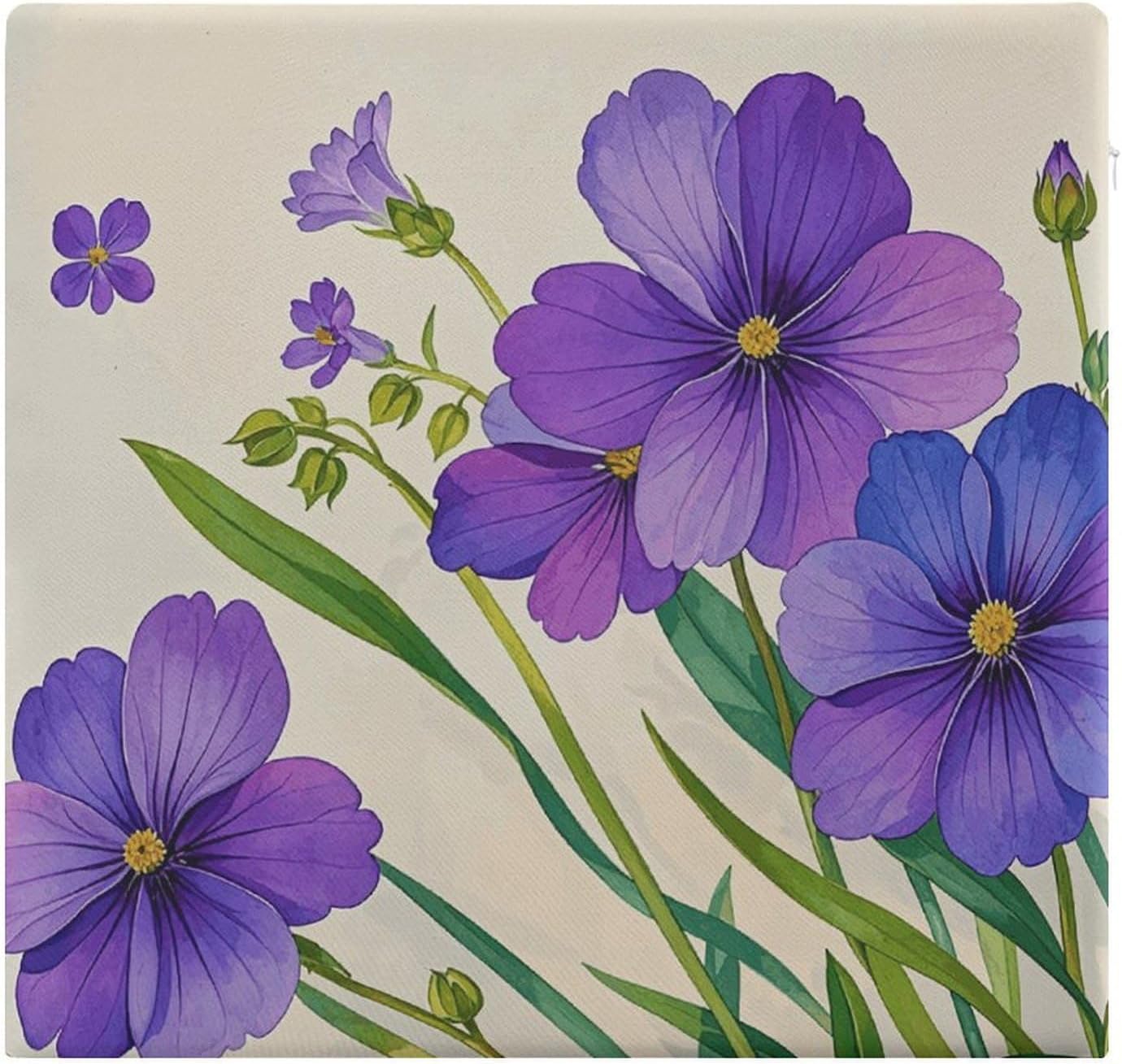 Watercolor Violet Flower Degrees of Comfort Meditation Floor Pillow, Square Large Pillows Seating for Adults, Tufted Corduroy Cushions for Outdoor Yoga Tatami Fireplace Living Room 15x15 Inch