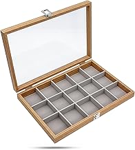 TheDisplayGuys For Your Modern Living Wooden Travel Jewelry Box w. Tempered Glass Display Lid - Earrings Storage - 15-Compartments Velvet Organizer (Natural Oak) by The Display Guys