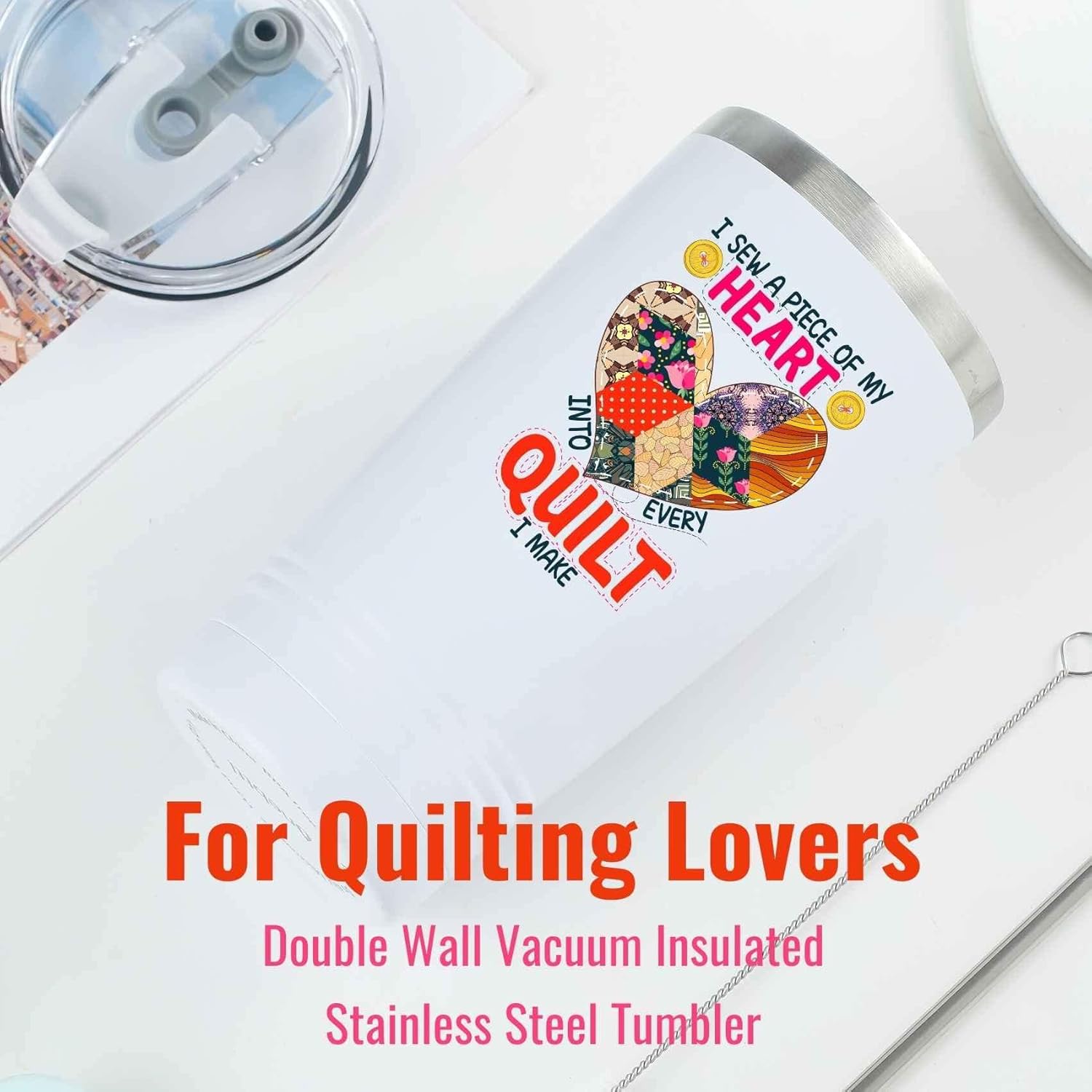 Onebttl Funny Quilting Gifts for Quilters & Women, 20oz Stainless Steel Insulated Travel Mug, Perfect Gifts for Sewing Knitting Seamstress for Birthday & Christmas - Quilt I Make - Image 3
