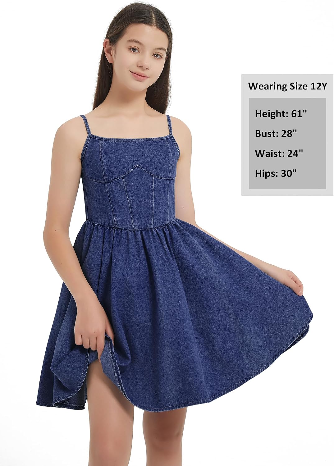 EXARUS Girls Denim Dress Spaghetti Strap/Strapless Jean Dresses Teen Casual Summer Tween Concert Party Kids 8-14Y
