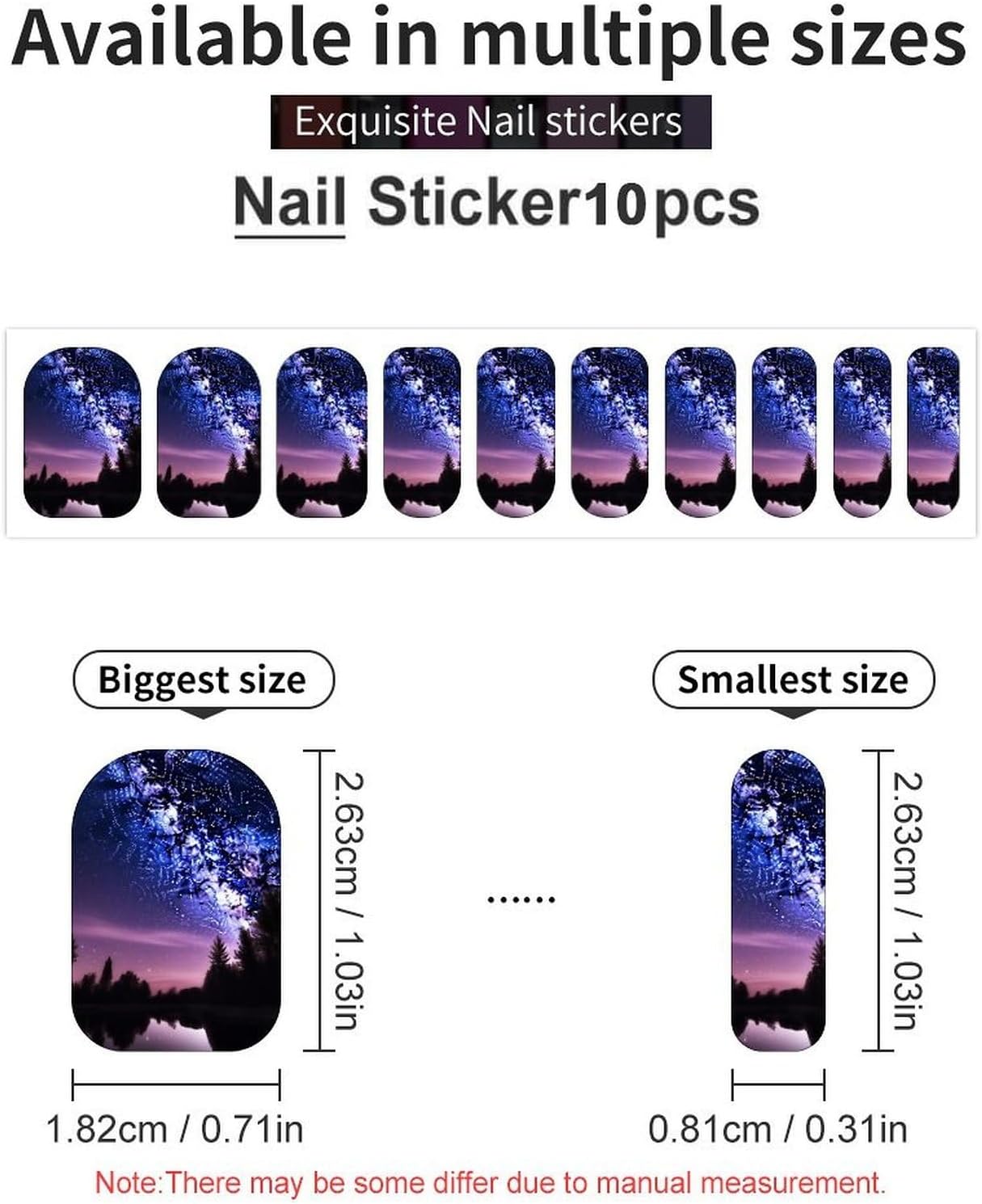 100 Pieces Full Nail Wraps Self-Adhesive Gel Nail Stickers for Women | Purple Night Sky Nail Strips, UV Free, Chip Resistant, Waterproof Full Cover, Long Lasting Nail Decals