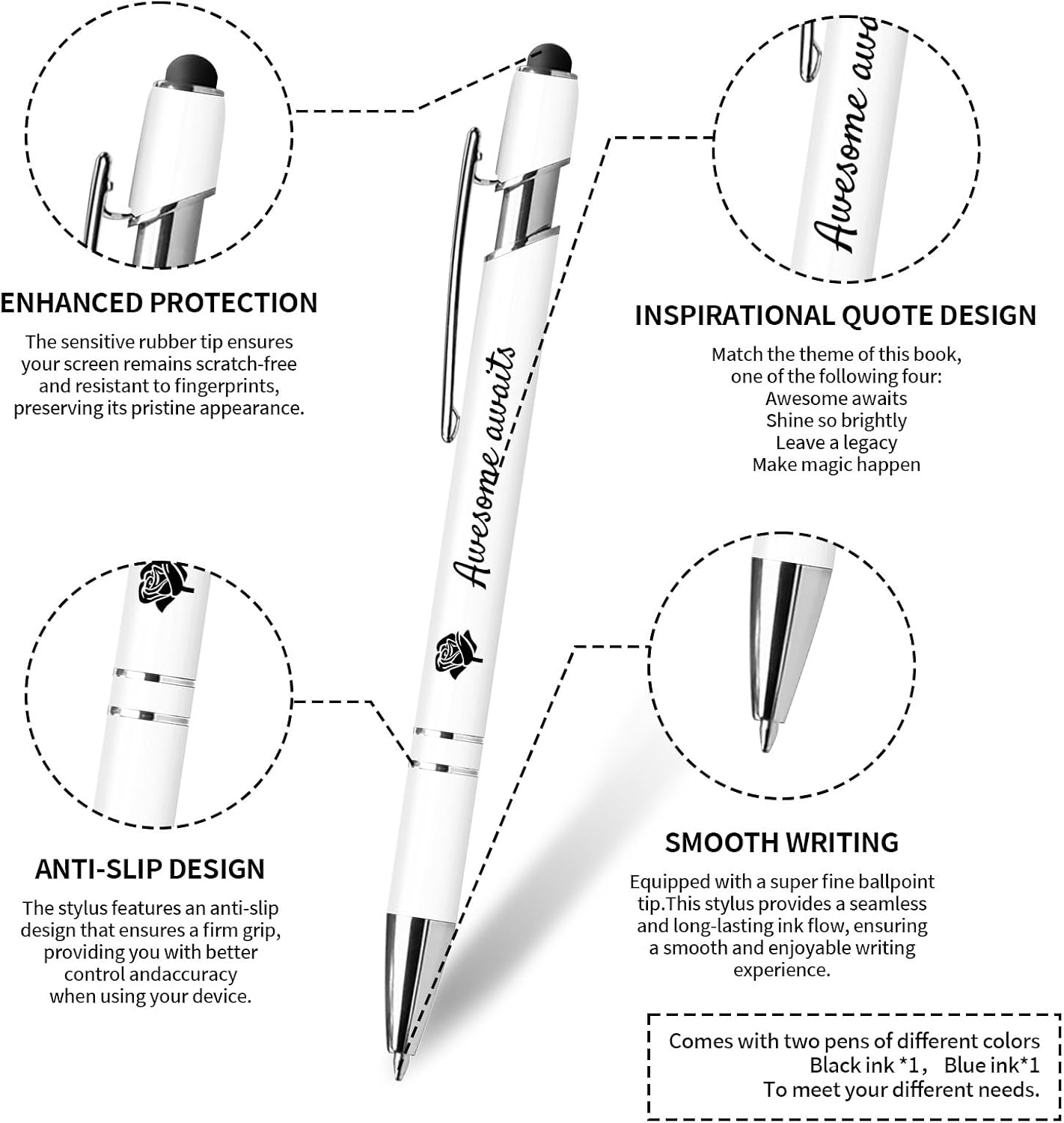 Premium Hardcover Executive Notebook and Pen Set - A5 Journal Notebook 192 Line Pages, 2 Smooth-Writing Ballpoint Pens, Arrow Sticky Notes - For Office School Supplies Letter A Floral Design DeepBlue image 5