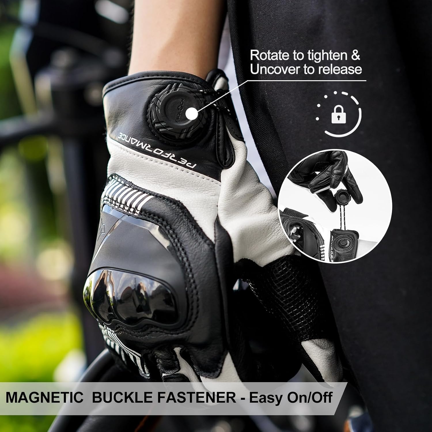 DUHAN Leather Motorcycle Gloves Men/Women, Riding Gloves with Magnetic Fasteners, TPU Knuckle Protection Powersports Gloves - Image 4