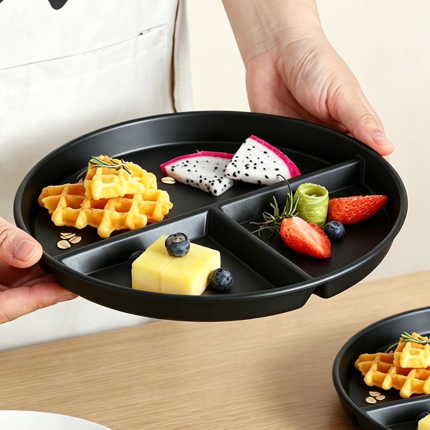 9" Unbreakable Divided Plates Set of 4, 3 Compartment Portion Control Plate, Reusable Wheat Straw Plates Lightweight Dinnerware, Round Bariatric Plastic Dinner Plate for Healthy Eating (4 Colors)
