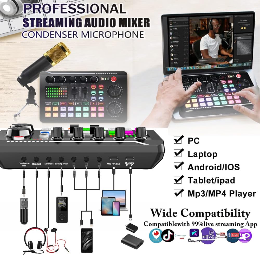 Paquete De Equipo Para Podcast, Cambiador De Voz Con Micrófono Para Podcast, 16 Efectos De Sonido, 7 Modos De Grabación De Voz, 4 Efectos De Voz, Para Podcasting, Grabación Y Canto. Black