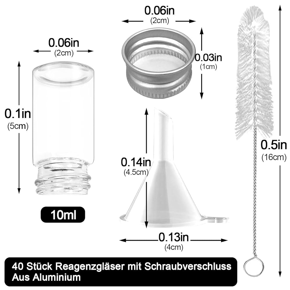 40 Provette Vetro Con Tappo Alluminio - 10 Ml Per Bomboniere, Laurea, Matrimoni
