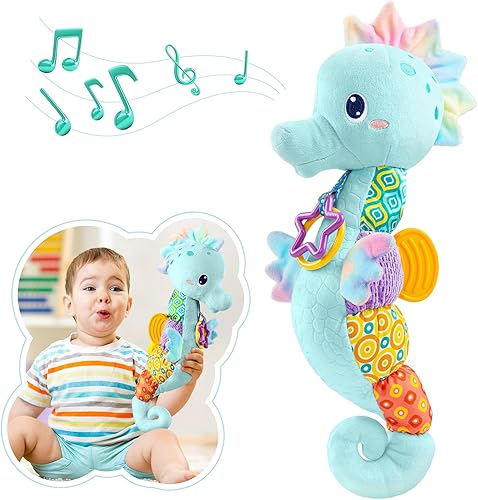 Juguetes para bebés de 0 a 12 meses, juguetes musicales de peluche suaves con arrugado multisensorial, sonajero y texturas, juguetes para bebés con