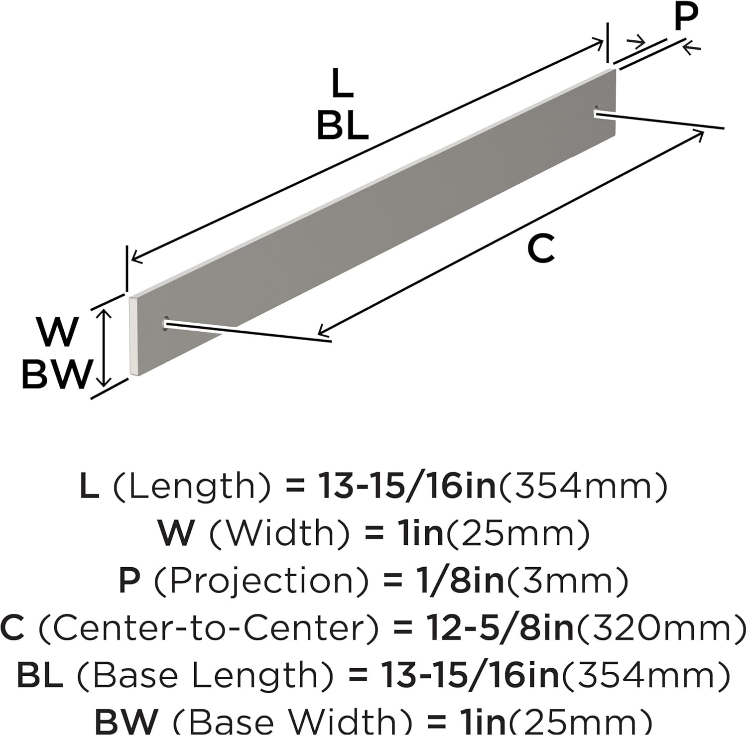 Amerock Ladera 12-5/8 inch (320mm) Center-to-Center Rectangle Satin Nickel Cabinet Pull Backplate, BP37768G10