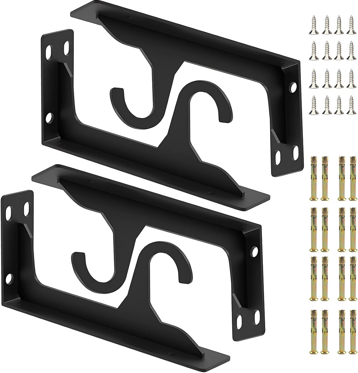 4 Pcs Closet Rod Bracket, 12 in Wall Mounted Shelf with Hook, L-Shaped Steel, Clothes Hanging Rod Holder with Screws