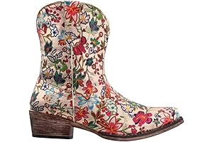 Adorable Womens Ingrid Floral Metallic Snip Toe Casual Boots Ankle Low Heel 1-2"