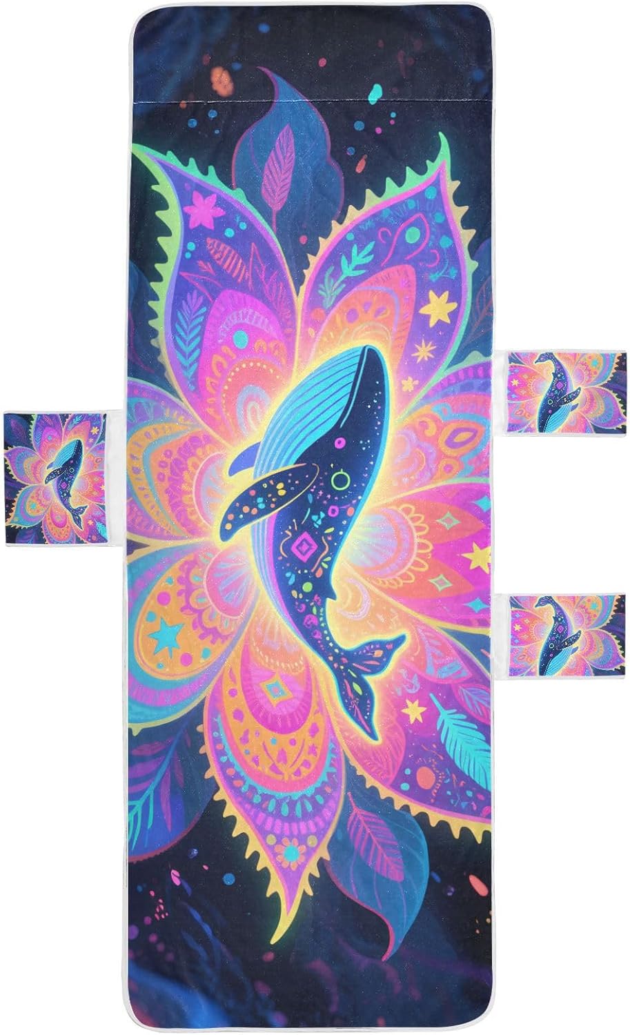 Boho Mandala Flowers Whale Patio Chaise Lounge Chair Cover Soft Sturdy Patio Furniture Cover with 3 Pockets for Outdoor Pool Beach Sunbathing, 85" X 30"