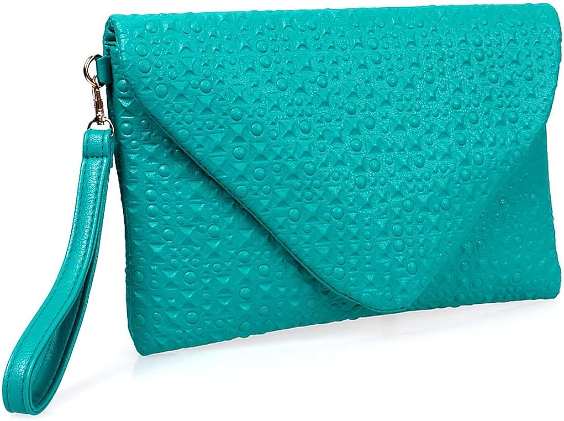 BMC Unique Faux Leather Envelope Style Studded Square Circle Fashion Clutch