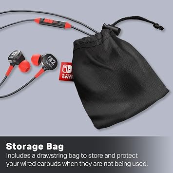 PowerA Wired Earbuds for Nintendo Switch 2- Black, Officially Licensed, 8 mm Speaker Drivers, in-Ear Design, 3 Swappable Tips, Includes Drawstring Storage Bag