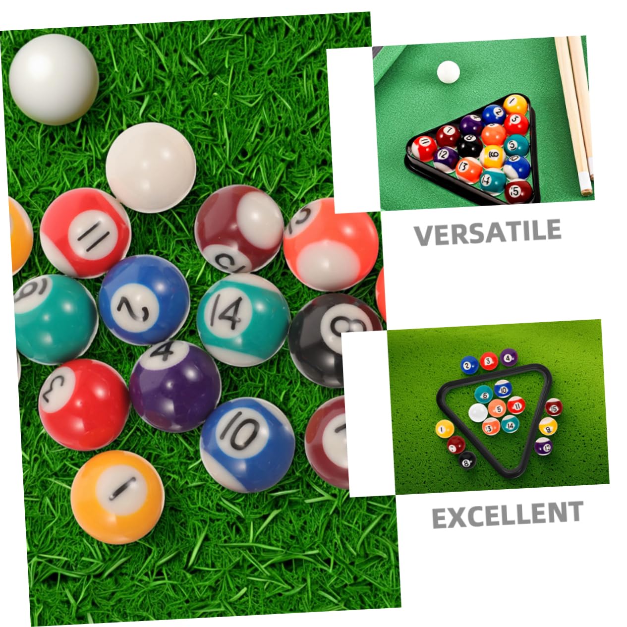 Sosoport Ensemble Mini Jeu de Table de Billard pour Garçon et Filles avec 17 Boules en Résine et Triangle Mini, Accessoires de Piscine Portables pour Usage Polyvalent la Maison Extérieur