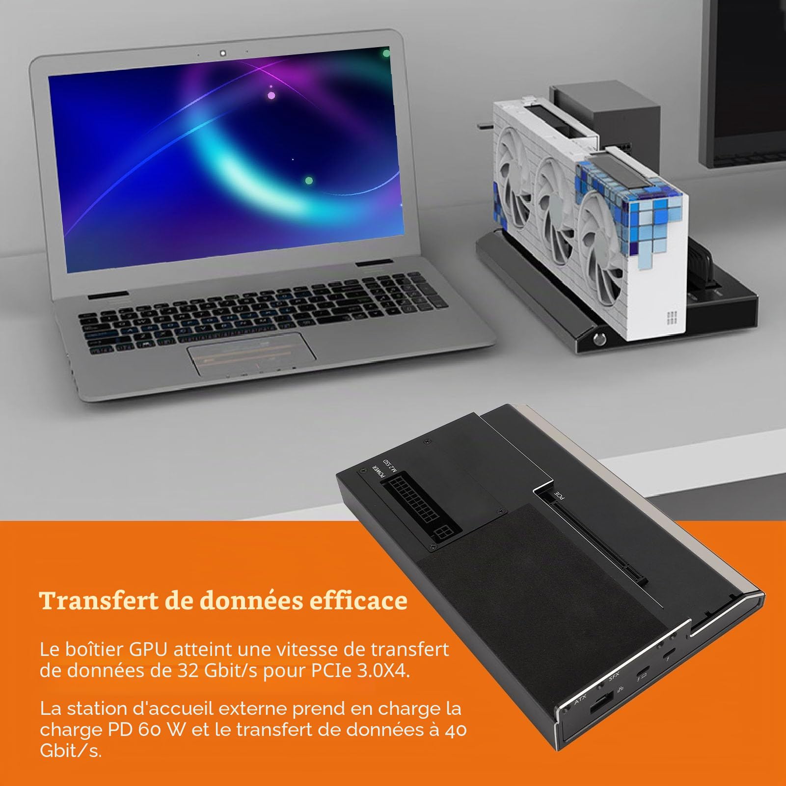 Station d'accueil GPU Externe, Boîtier GPU USB4.0 40 Gbit/s avec Interface TB RJ45 M.2 NVMe, Support D'extension de Carte Graphique pour Ordinateur Portable, Prise en Charge