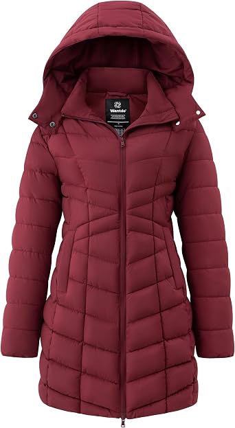 wantdo Womens Puffer Jacket Quilted Long Winter CoatPlus Size Available | Waterproof 3000mm,Windproof,Thigh-Length,Lightweight Warmth for Cold Weather,Quilted,Slim Fit,Daily Wear,Communtes,Travel