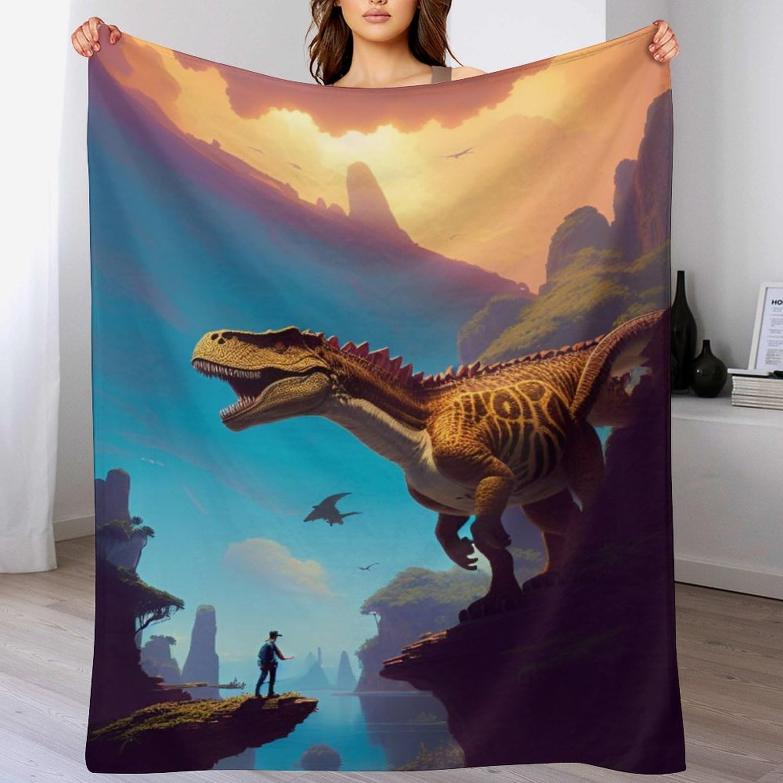 Couverture polaire dinosaure moelleuse contre le froid du soir