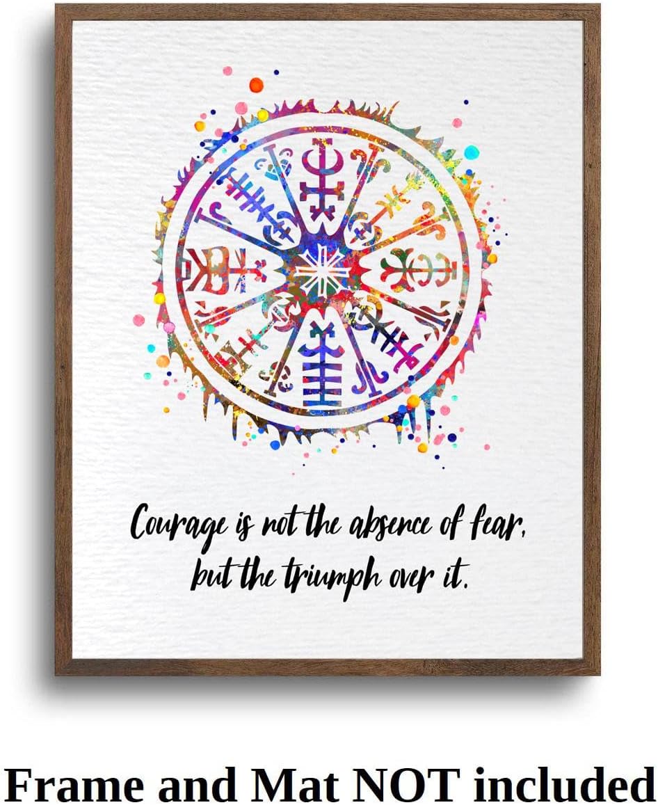 Dignovel Studios 11X14 Unframed Viking Vegvisir Symbol Sign Courage Motivational Inspirational Quote Positivity Affirmation Watercolor Art Print Poster Wall Hanging Decor DN862