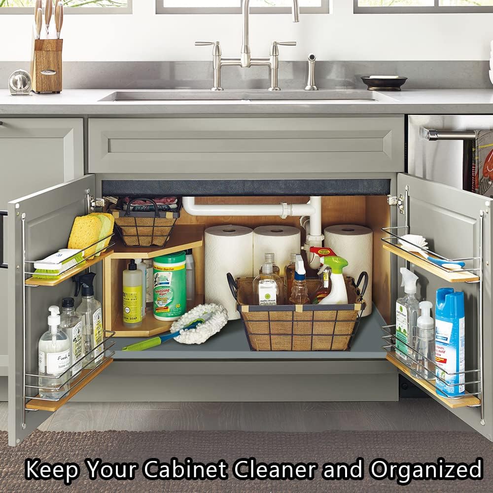 Eapele Under Sink Mat Kitchen Cabinet Tray,28"x22",Flexible Waterproof Silicone Made, Hold up to 2 Gallons Liquid (Gray)