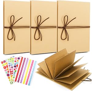 Hacaroa 4 Pack 6 x 8 Inches Scrapbook Albums, Accordion Hardcover Kraft Paper, Stretchable Folding DIY Handmade Adventure Book with Brown Pages, Gift for Anniversary, Graduation