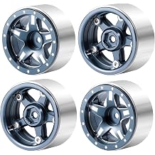 1.3 inch Beadlock Wheel Rims - Aluminium 5-Spoke Wheel Rims 7mm Hex Negative Offset Beadlock Wheels for SCX24 TRX4M Redcat Ascent-18 Upgrade 1/24 1/18 RC Crawler Car, Pack of 4, Titanium