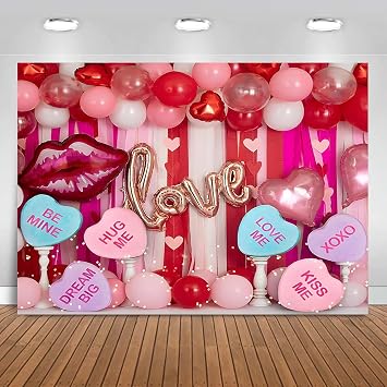 10x8 ft Valentines Day Backdrop Sweethearts Candy Conversation Hearts Balloon Ribbon Photography Background Valentines Mothers Day Party Decor Banner Photo Booth Props