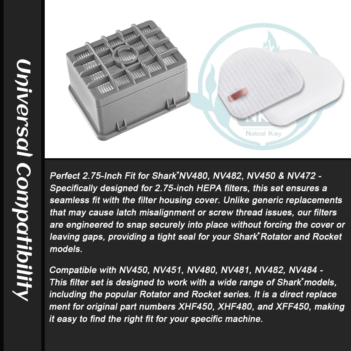 1 HEPA + 2 Foam Felt Filter Kit, Compatible with Shark Rotator NV450 NV451 / Rocket NV480 NV481 NV482 NV472 NV484 Professional Upright Vacuum, Tall Size 2.75"