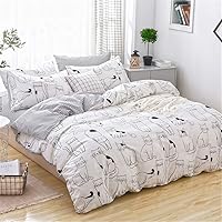 Vista 2 de Juego de funda de edredón de gatos, tamaño individual, ropa de cama 100% algodón, varios patrones de gatos de dibujos animados impresos en blanco