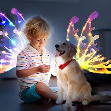 Pet Glowing Wings, Electric Light Up Elf Butterfly Wing With LED Lights and Music, Halloween Costumes Dress Up Dog Fairy Wing for Kids Women (No Light)