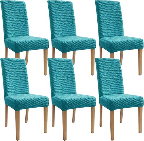 Miniatura 15 de Juego de 4 fundas para sillas de comedor, suaves y elásticas, protección contra arañazos de gatos, color blanco crema, tela jacquard, funda