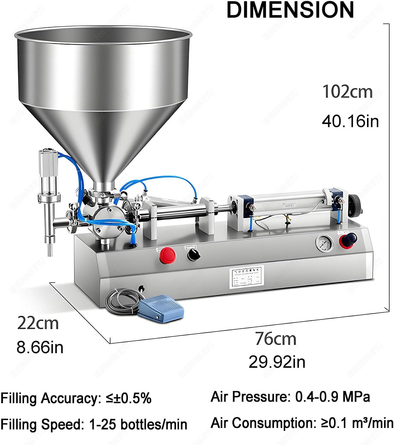 Automatic Liquid Paste Filling,40l Large Hopper,Suction/Discharge Speed Adjustable,Manual/Automatic Filling,Filling Machine for Pastes and Liquids,Filling Volume 100-1000ML