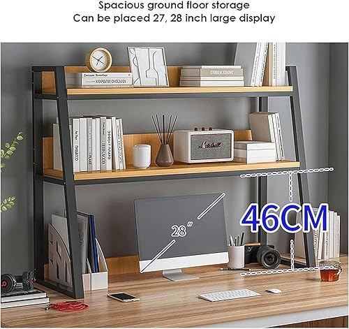 Miniatura 5 de Estantería de escritorio de madera de 2 niveles para computadora, organizador multiusos de almacenamiento de encimera, estante de exhibición para