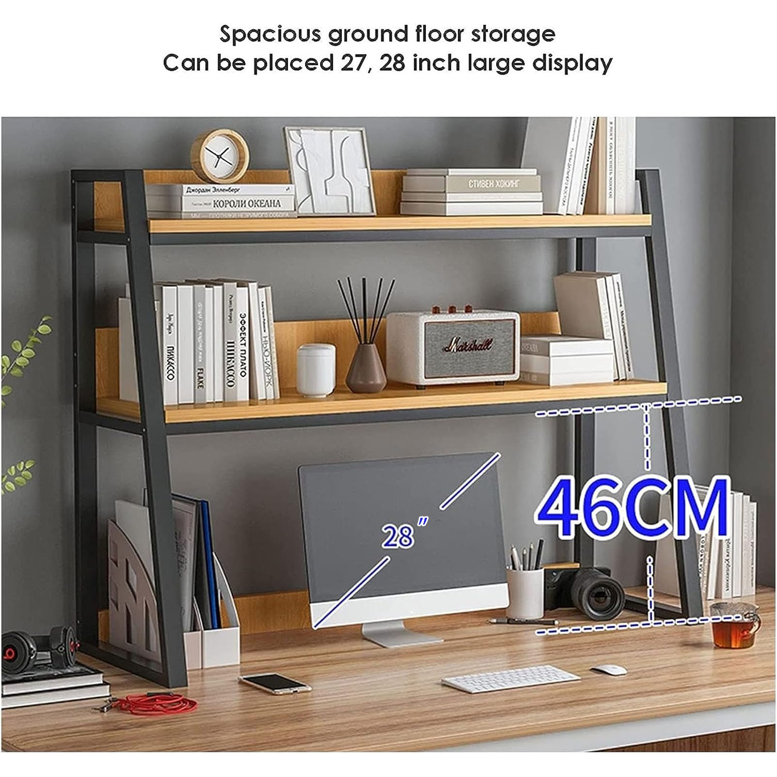 木製 本棚 Amazon.co.jp: 木製デスクトップ本棚 2 層コンピュータハッチ本棚