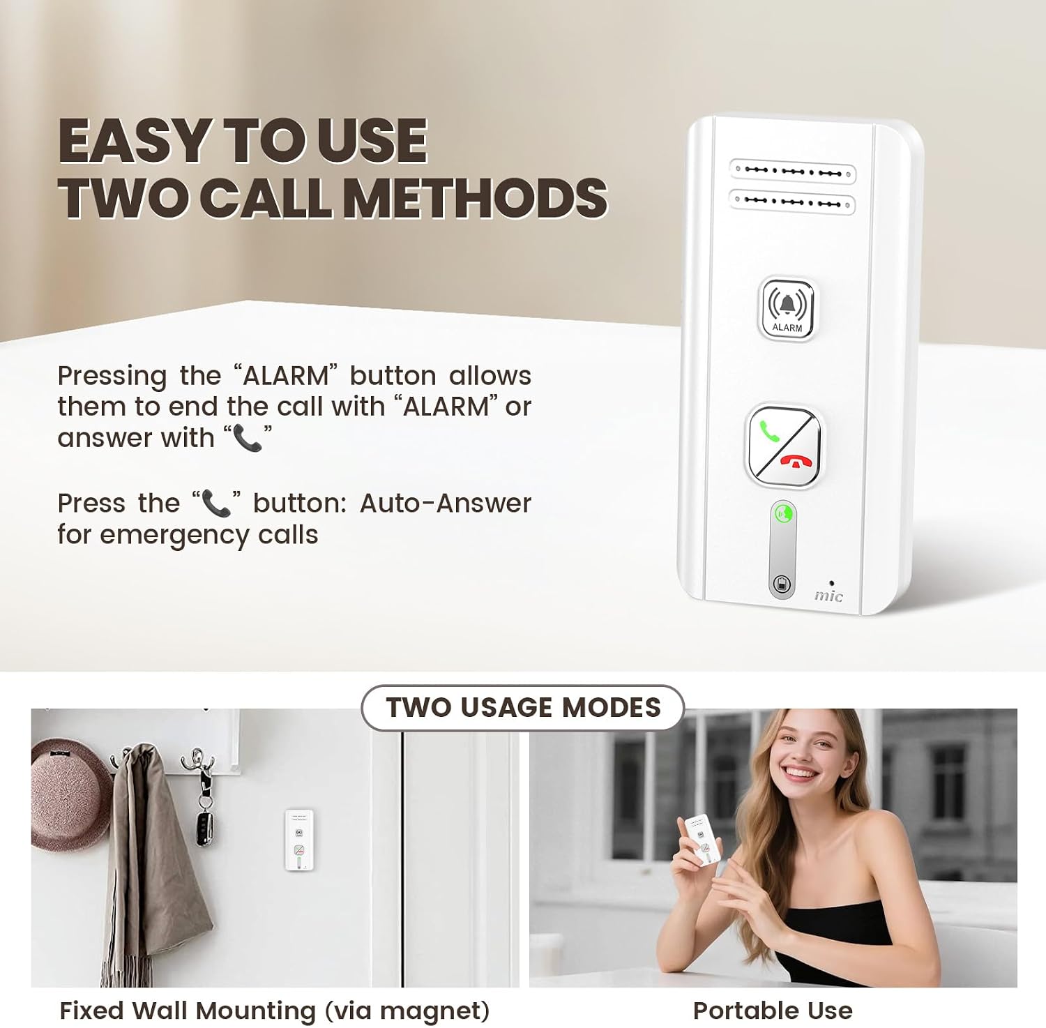 2 Way Intercom for Home, Portable Wireless Intercom System for House with 5 Level Volume and Ringtones Adjustment Rechargeable for Hospital Hotel Office Business 3 Pack(White)