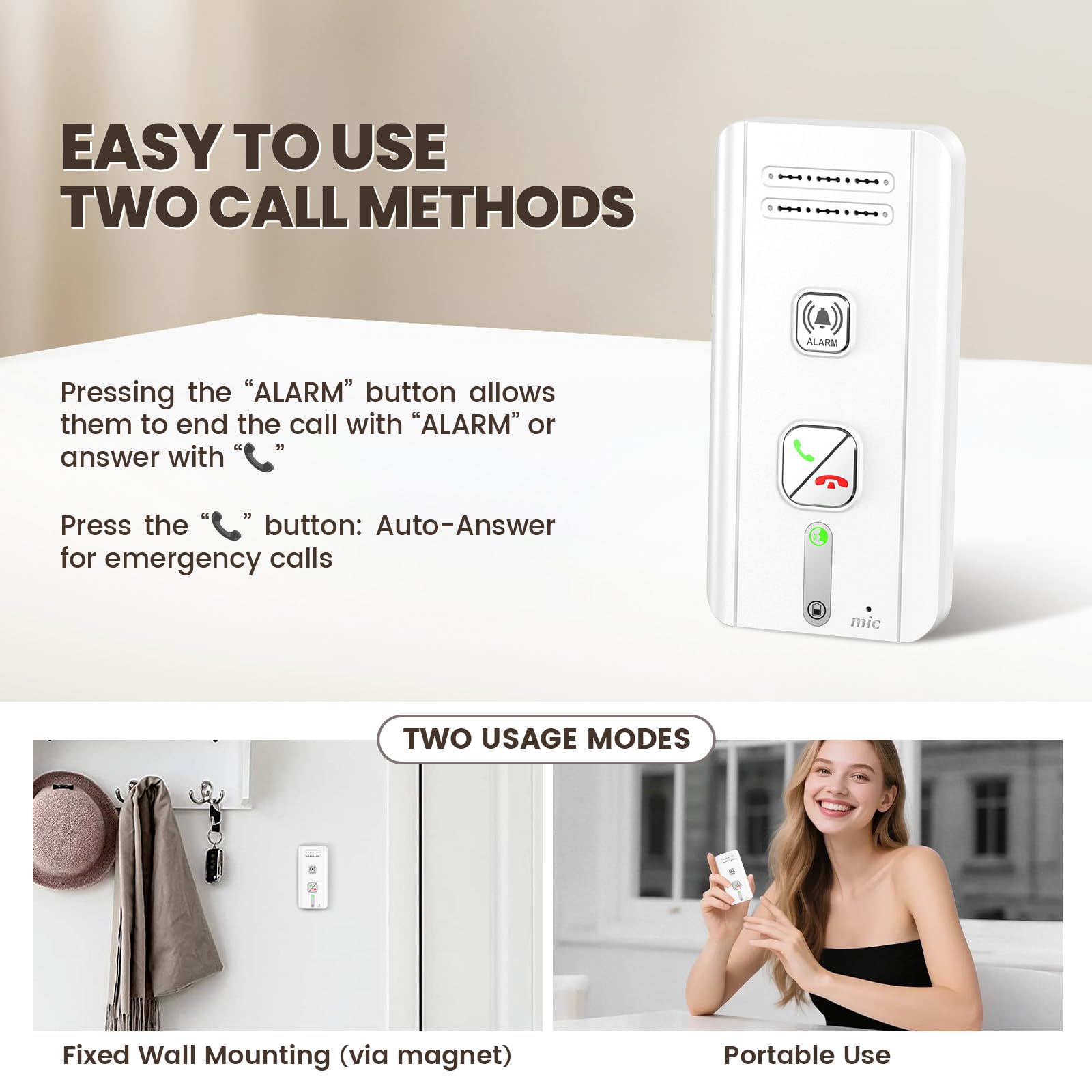 Gegensprechanlage Funk Kabellos, 2-Wege-Gegensprechanlage, Kabelloses Intercom-System für Zuhause, 500M Reichweite, SOS Alarm, Senioren Notruf, Echtzeit-Kommunikation (Weiß)