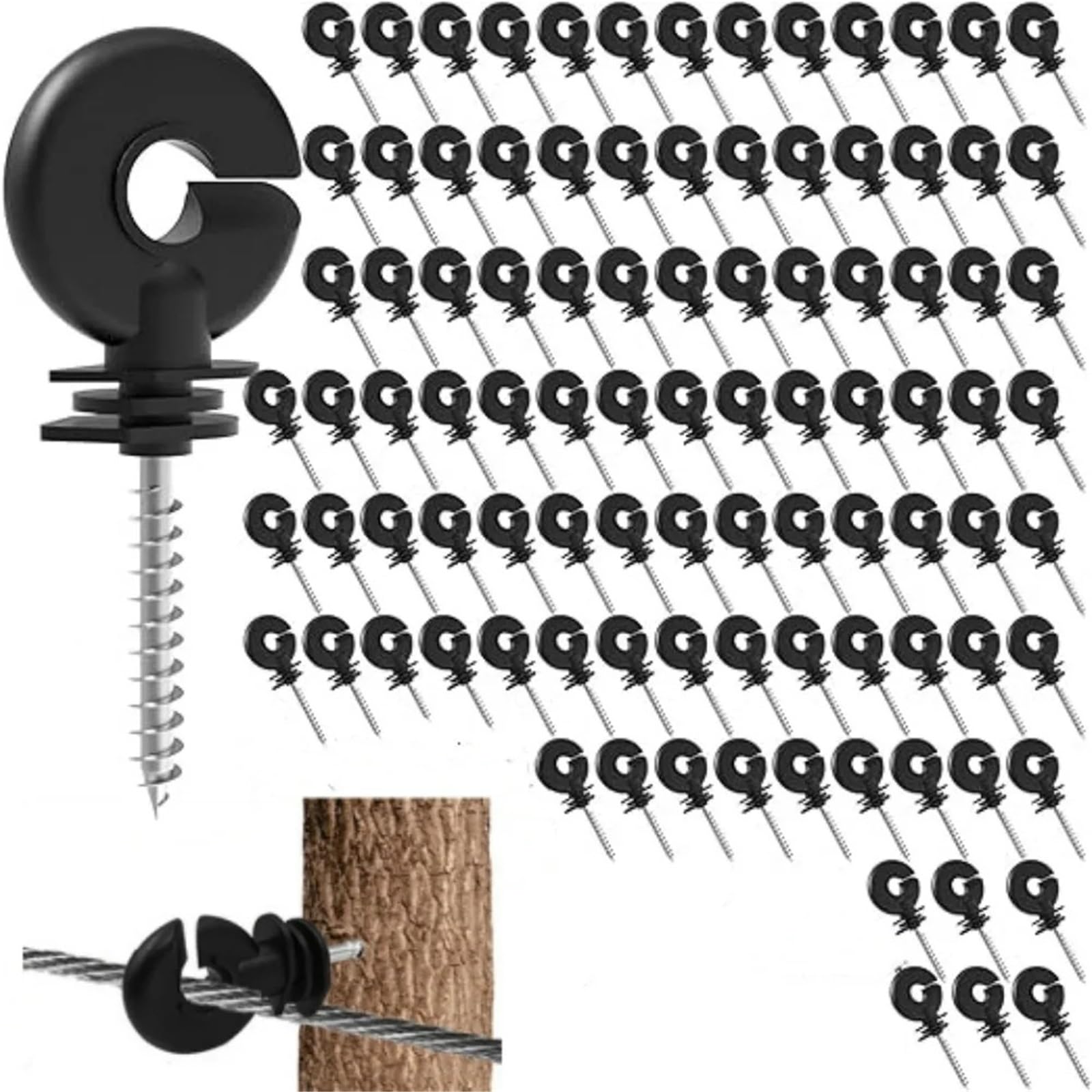 Isolatori Per Recinto Elettrico Chiodo isolante for traliccio for recinto elettrico autofilettante for collegamenti cavi for pascoli for allevamento di bestiame(Black 30pcs)