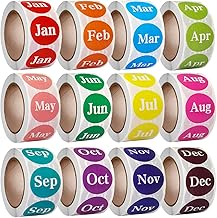 Decoendiy Month Labels Stickers, 12 Months of The Year Labels 1'' Color Coding Dot Self Monthly Adhesive Stickers 12 Rolls Round Dot Stickers- 500 Stickers per Day - 6000 Stickers Total