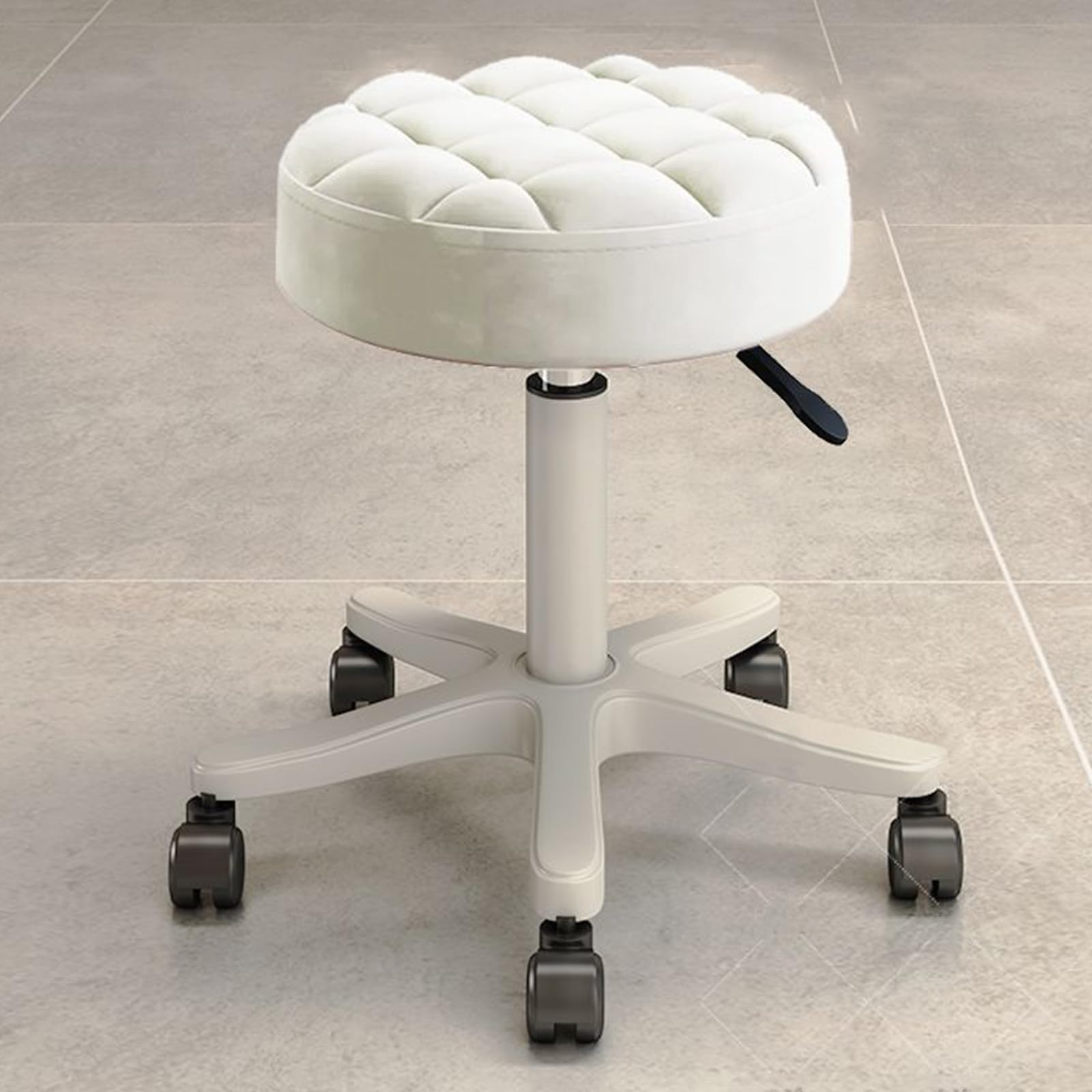 Kleiner Stuhl, runder Rollhocker mit Rollen, PU-Leder, höhenverstellbar, Drehhocker, Zeichenarbeit, Tattoo, Massage, Spa, Salon, Heimbüro, Stuhl (Beige)